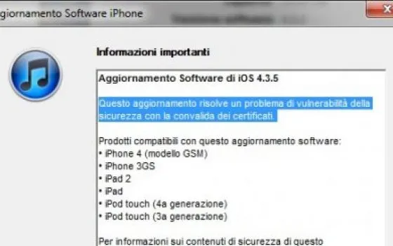 Apple pubblica iOS 4.3.5