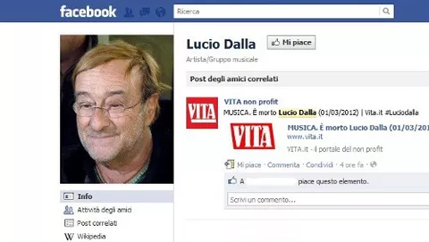 Lucio Dalla è morto: l'addio di Facebook