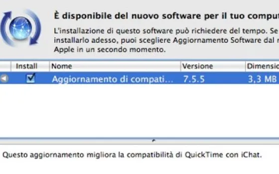 Aggiornamento di compatibilità QuickTime con iChat