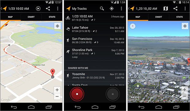 Screenshot per l'applicazione Google My Tracks su smartphone Android