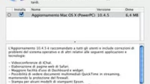 Aggiornamento Software: Mac Os X 10.4.5, client, server, PPC e Intel