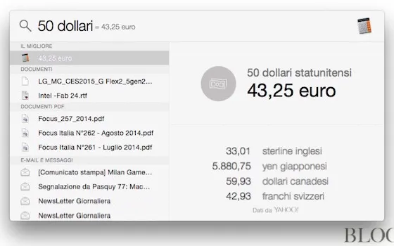 OS X Yosemite, utilizzare Spotlight come convertitore universale