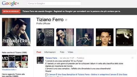 Tiziano Ferro è il primo artista italiano su Google+