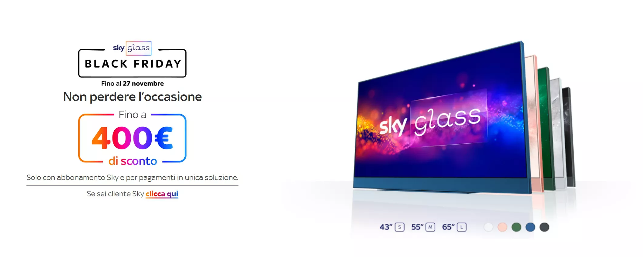 Sky Glass al minimo storico: il TV di Sky è in offerta per il Black Friday (fino a -400€)