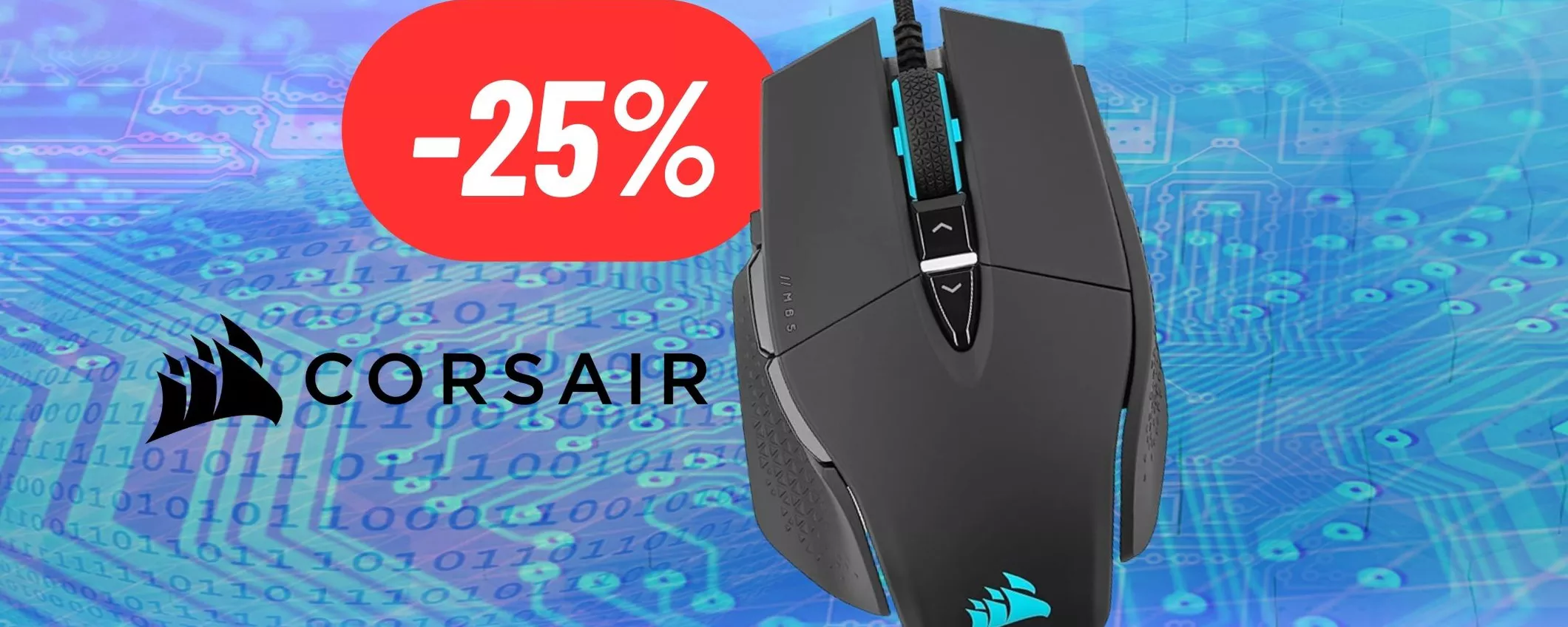 Mouse da gaming Corsair M65 precisissimo e di design al 25% di sconto