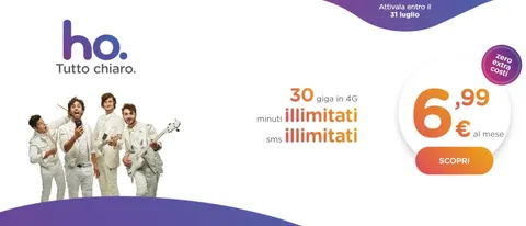 Ho.: minuti, SMS illimitati e 30GB a 6,99 euro