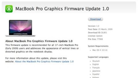 Aggiornamento firmware grafico 1.0 per MacBook Pro
