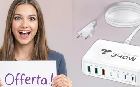Caricatore da 240W con 7 PORTE a soli 25€ con il doppio sconto Amazon