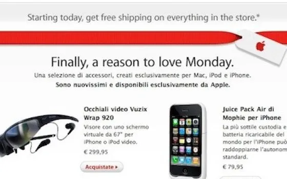 Consegne gratuite fino al 15 Dicembre su Apple Store