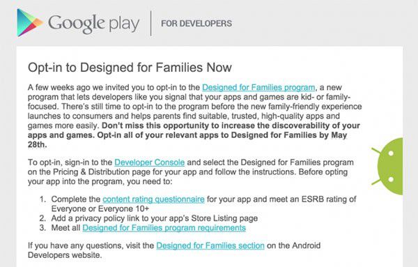 Google anticipa l'arrivo di una versione del Play Store "Designed for Families"