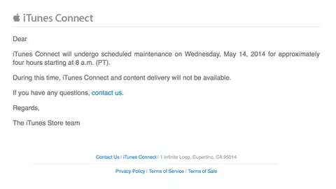 iTunes Connect chiuso per manutenzione il 14 maggio