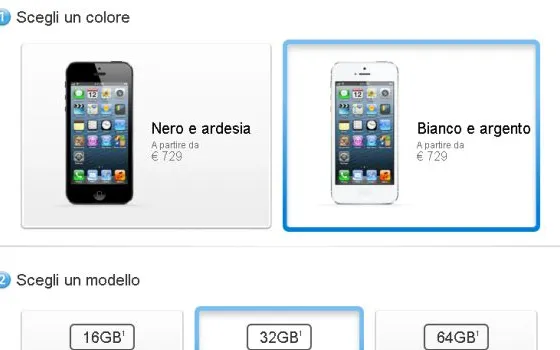 iPhone 5 disponibile in pronta consegna su Apple Store Online