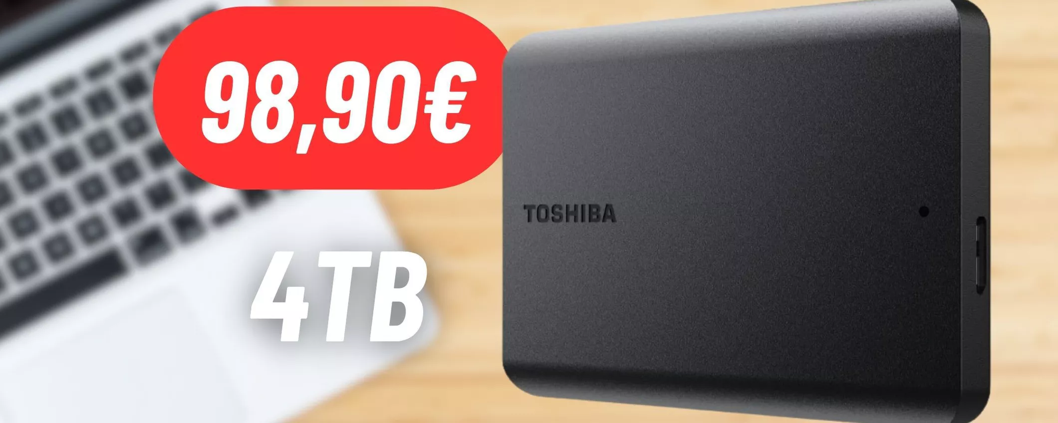 Questo hard disk esterno Toshiba ha uno storage ENORME: 4TB a meno di 100€ (-38%)