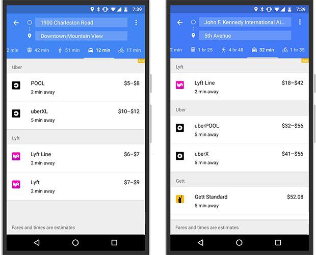 Google ha introdotto Lyft e Gett tra i servizi di ride sharing supportati da Maps