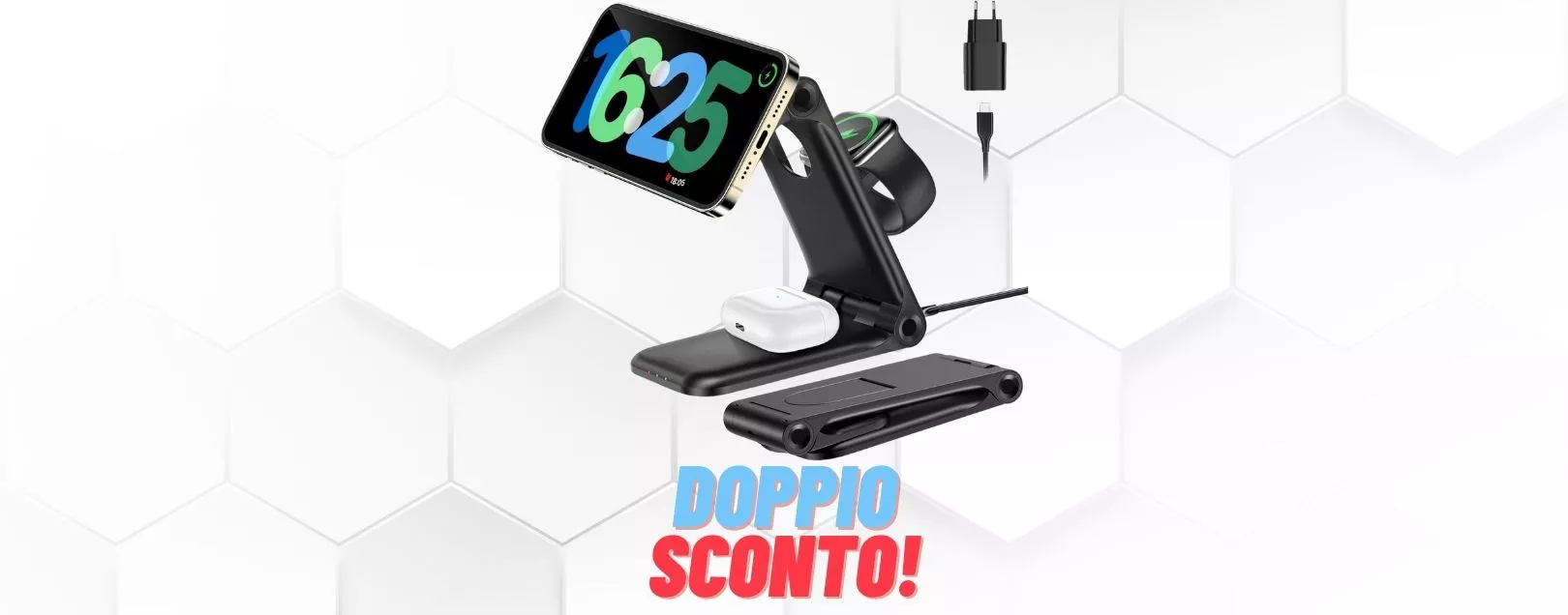 Caricatore Wireless 3-in-1 in DOPPIO SCONTO: 17% + coupon 35% (24,69€)