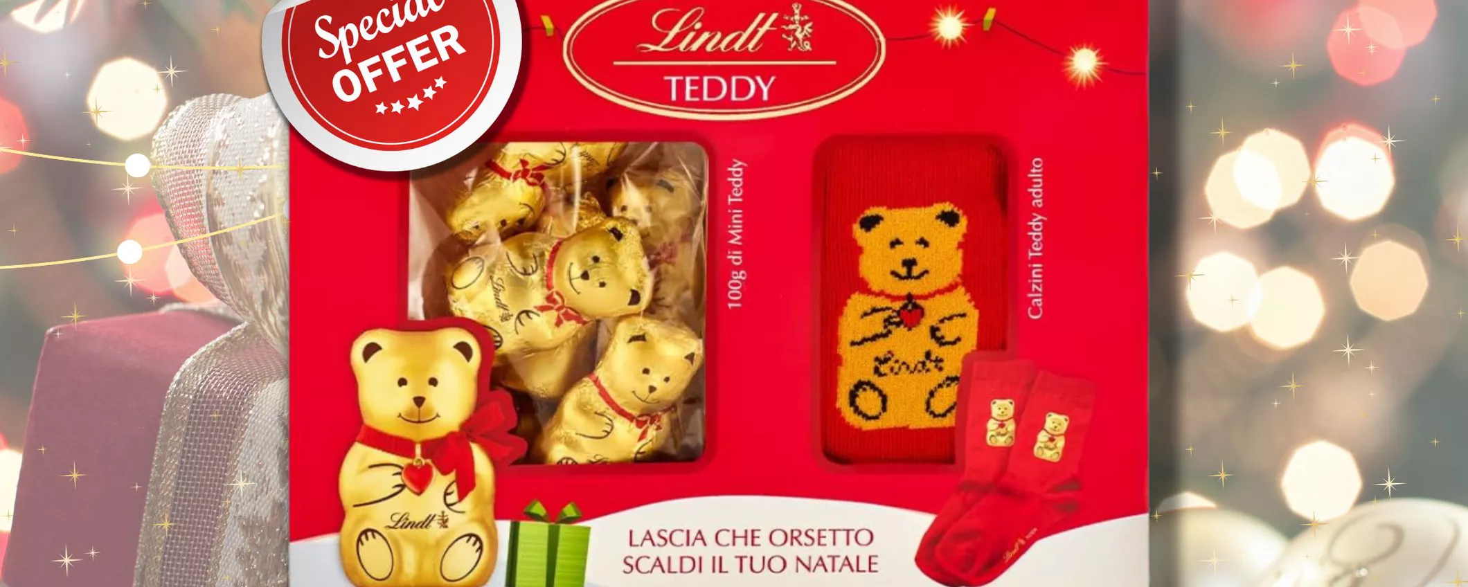 LINDT confezione regalo: 10 mini orsetti di cioccolata e calzini simpatici SOLO 13€