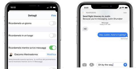 iOS 13: attivare un promemoria quando chattate con qualcuno