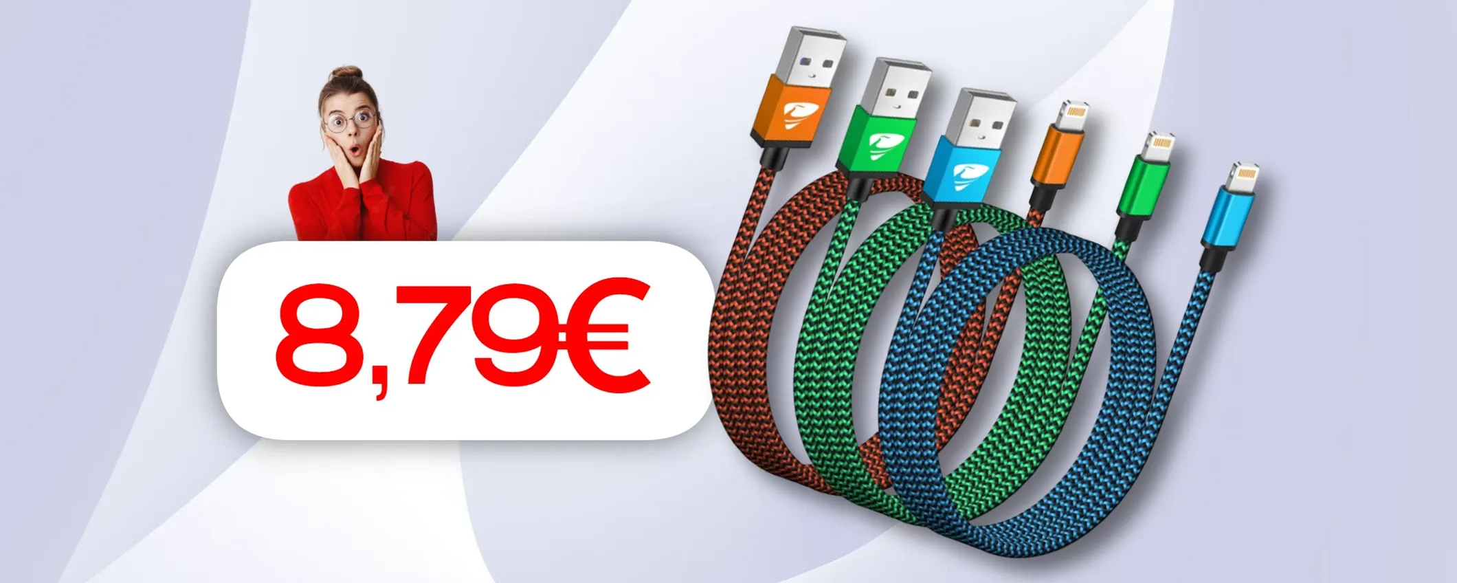 Cavo Lightning da 2 metri e rivestimento in nylon: SUPER KIT da 3 a meno di 9€ (-20%)