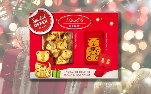 LINDT confezione regalo: 10 mini orsetti di cioccolata e calzini simpatici SOLO 13€