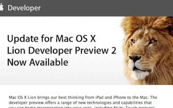 Rilasciato un nuovo update di Mac OS X Lion agli sviluppatori