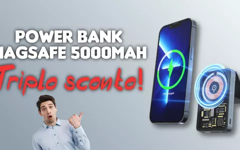 Power Bank MagSafe 5000mAh con supporto: TRIPLO SCONTO Amazon!