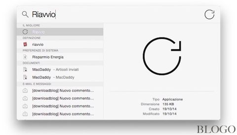 OS X: riavviare o mettere in standby il il Mac direttamente da Spotlight