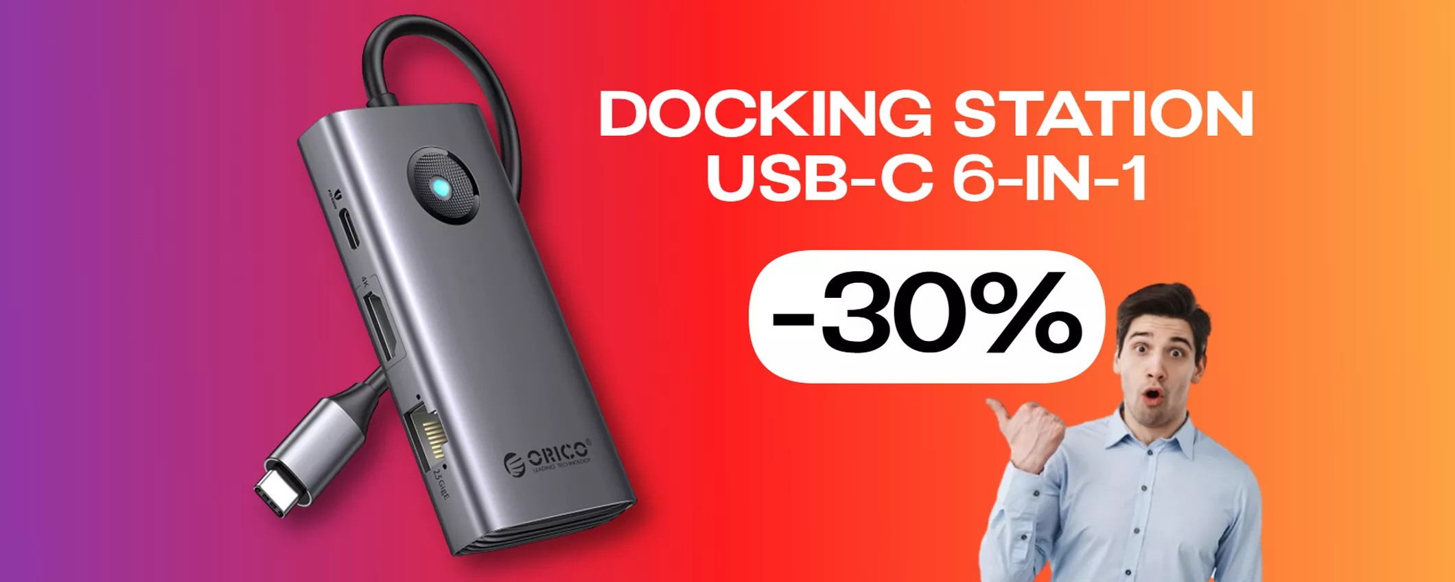 Docking Station USB-C 6-in-1 da FAVOLA ad un prezzo WOW (-30%)