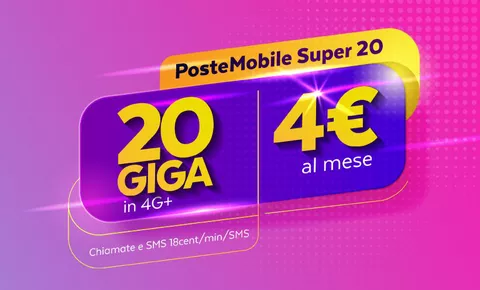 PosteMobile lancia Super 20: 20 Giga a 4 euro al mese