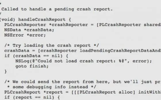 Crash reporter open source per iPhone