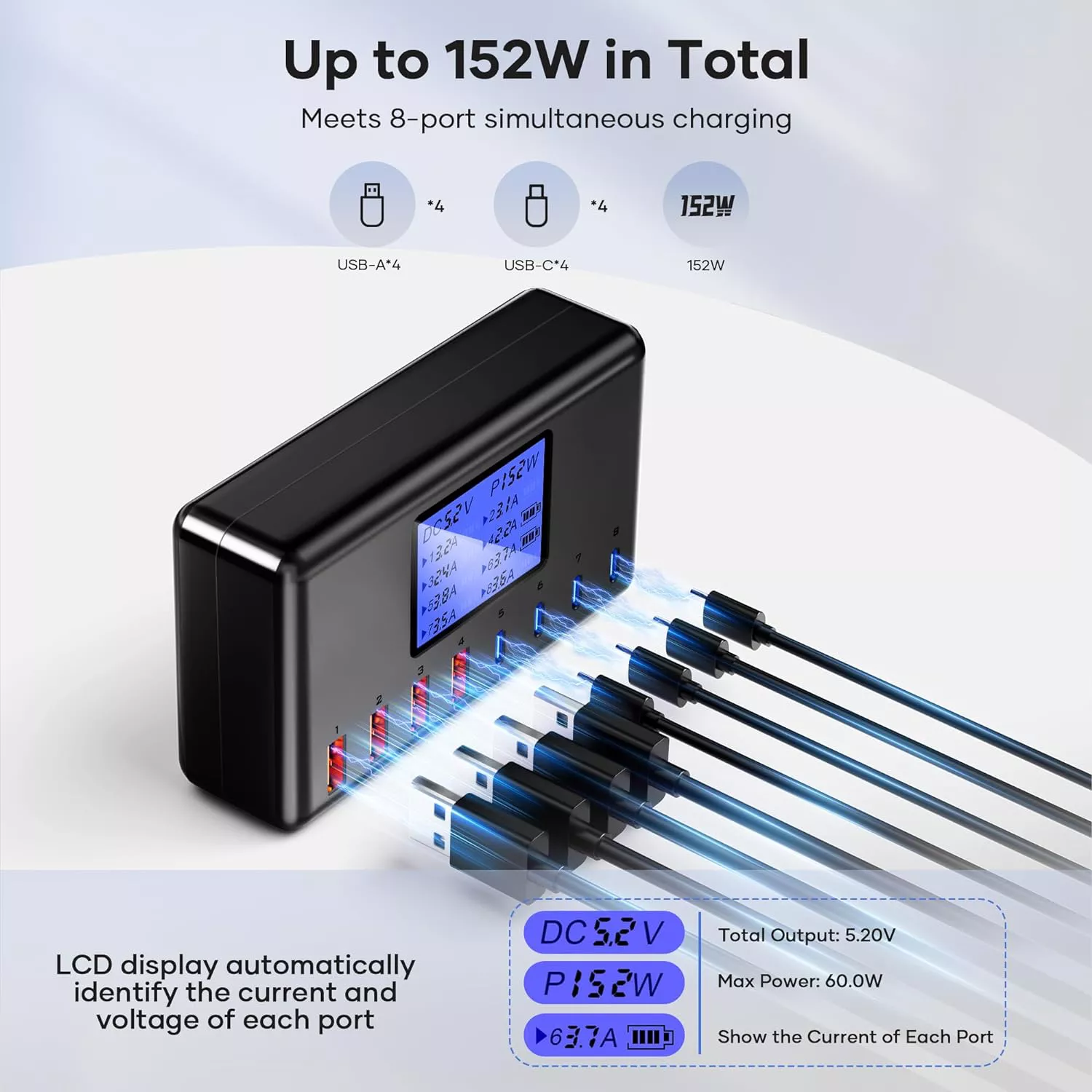 Stazione di ricarica 7 PORTE USB da 152W con display a LED: POTENZA BRUTA  (32€) - Webnews