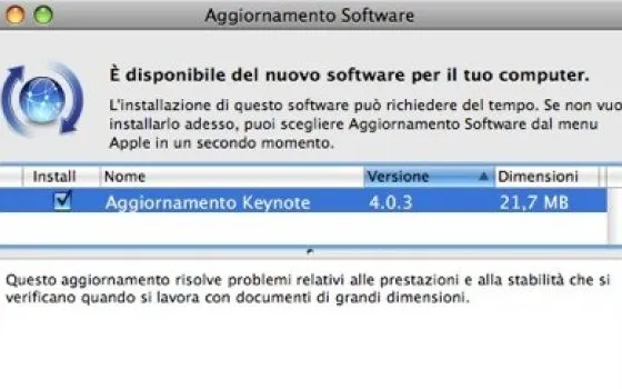 Aggiornamento per Keynote 4.0.3