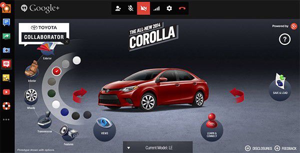 Toyota Collaborator, il tool per la personalizzazione della Corolla 2014 basato sugli Hangouts di Google+