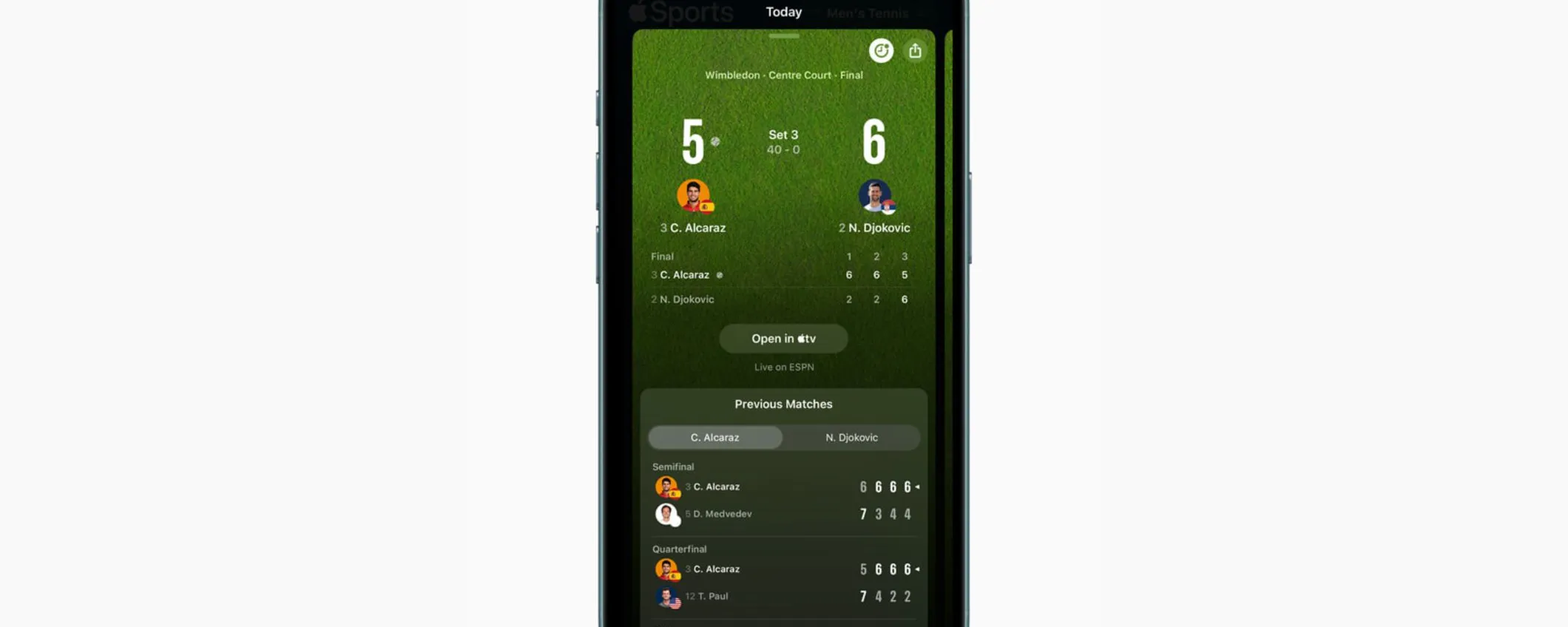 Apple Sports: novità e tennis in tempo reale su iPhone