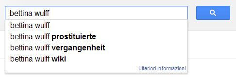 Suggerimenti di Google alla query Bettina Wulff