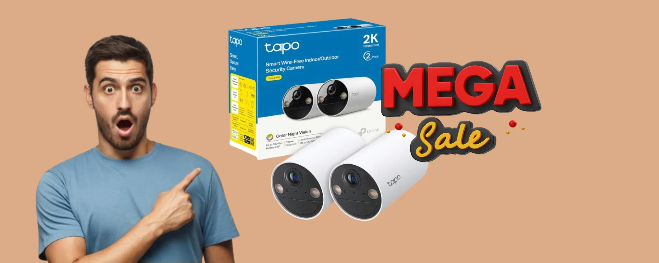 Sconto maxi del -42% sul Set da 2 Telecamere di sicurezza Tapo: offerta LIMITATA