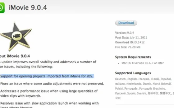 L'aggiornamento di iMovie'11 permette ora di importare video da iOS