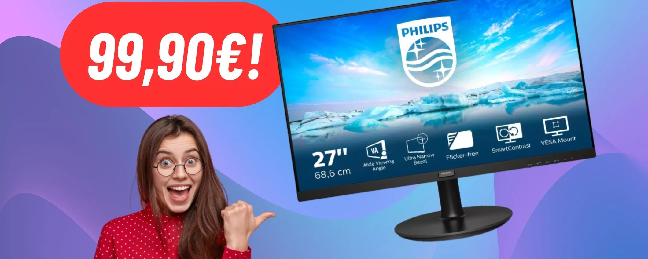 Monitor Philips da 27 pollici: gioca e lavora al massimo della qualità, oggi costa meno di 100€