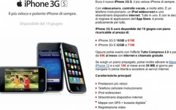 Tim ufficializza i prezzi di iPhone 3G S per l'Italia
