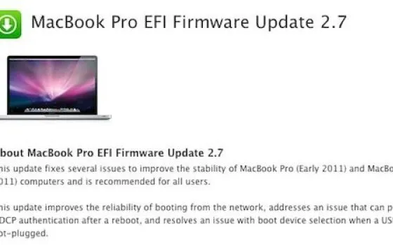 4 aggiornamenti firmware per i Mac del 2011