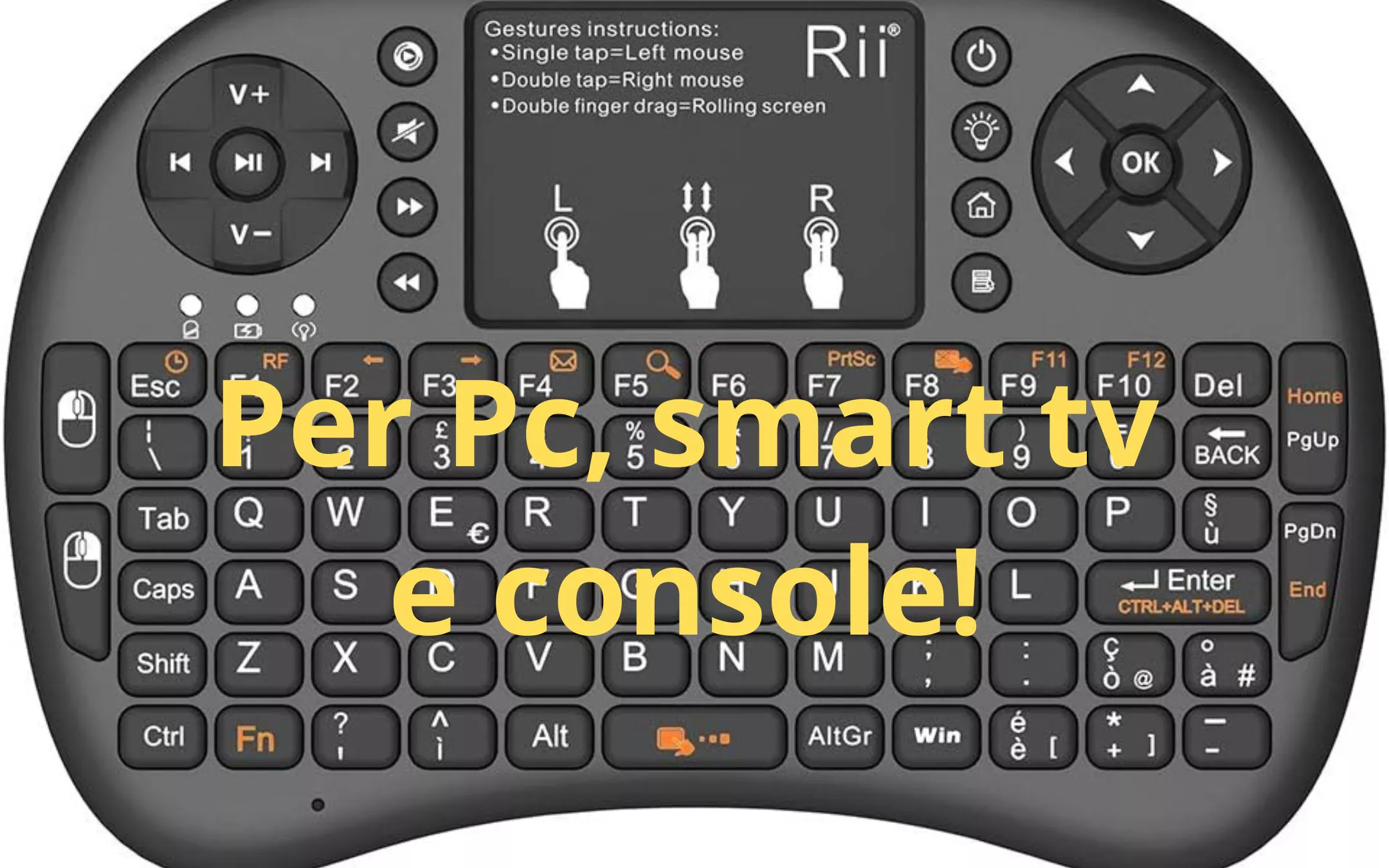 Rii Mini i8+ Wireless (Layout Italiano) - Mini Tastiera retroilluminata con  Mouse touchpad