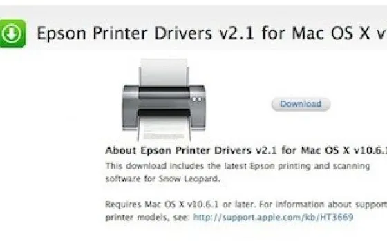 Aggiornati i driver Epson su Snow Leopard