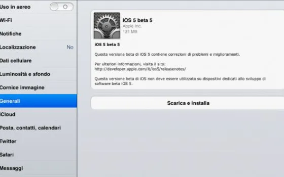 Apple rilascia agli sviluppatori iOS 5 beta 5
