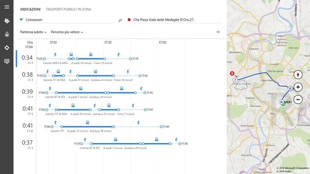 La ricerca delle direzioni a Roma con Bing Maps.