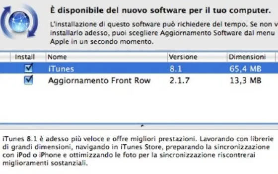 Disponibili iTunes 8.1 e Front Row 2.1.7