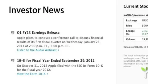 Apple,il 23 gennaio i risultati fiscali del Q1 2013