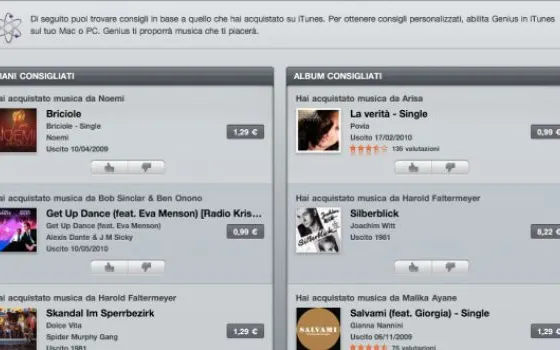 I suggerimenti Genius arrivano anche sull'iTunes Store di iPhone, iPod touch e iPad