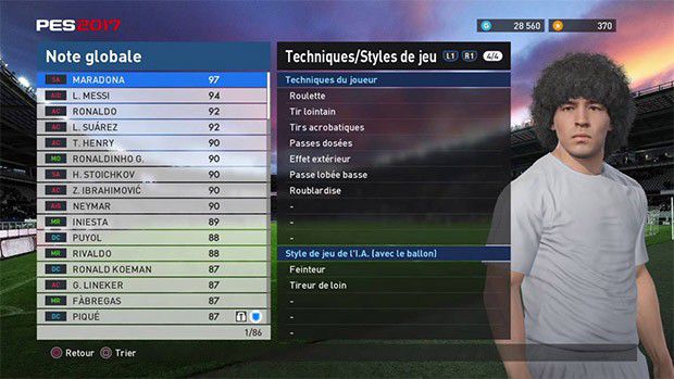 La riproduzione virtuale di Diego Armando Maradona nel videogame Pro Evolution Soccer 2017 di Konami