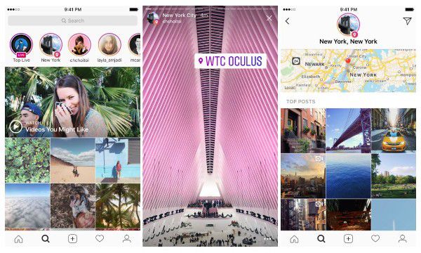 Instagram, Storie con hashtag e località