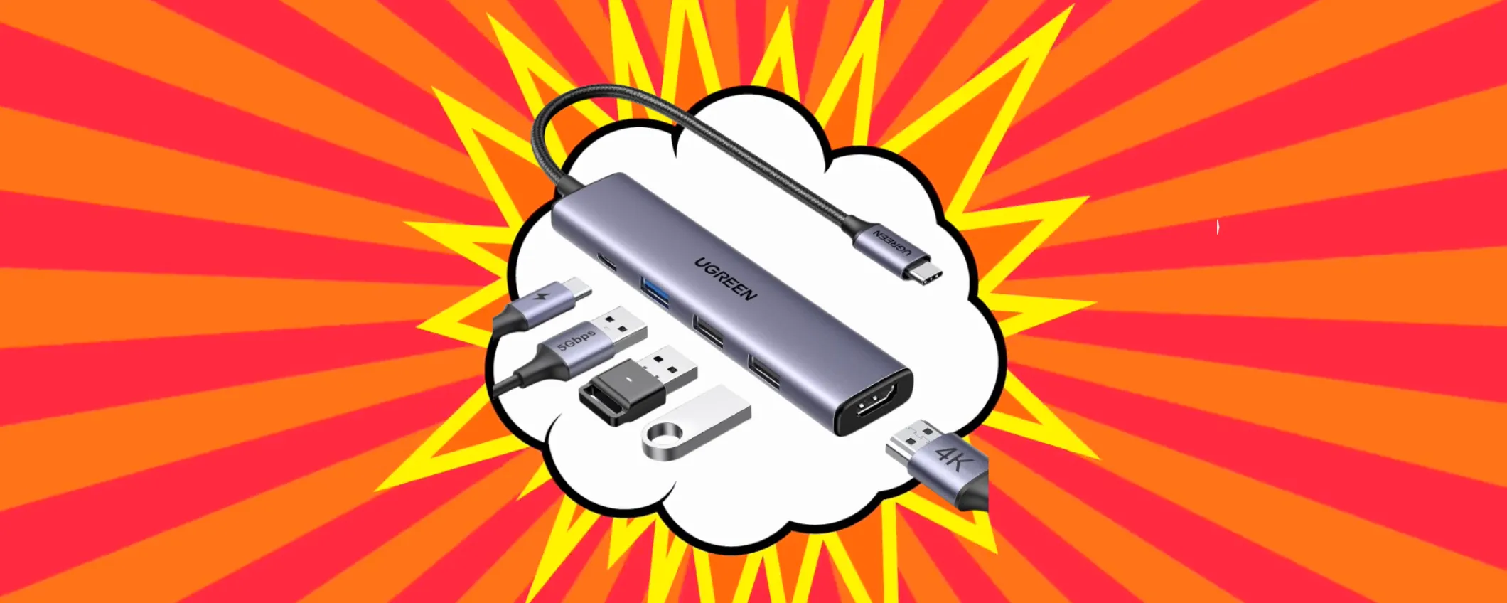 Solo 11€ per l'Hub USB 5-in-1 UGREEN: offerta a tempo limitatissimo