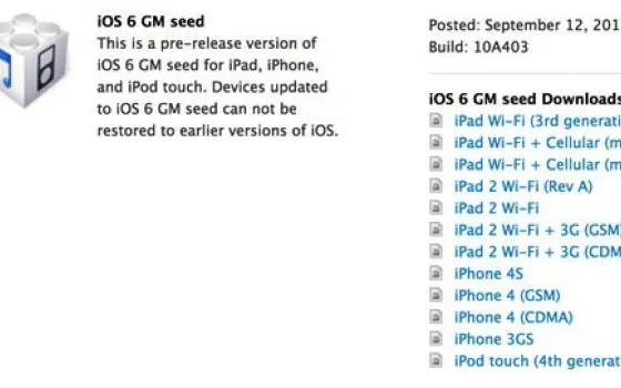 iOS 6 Golden Master nelle mani degli sviluppatori